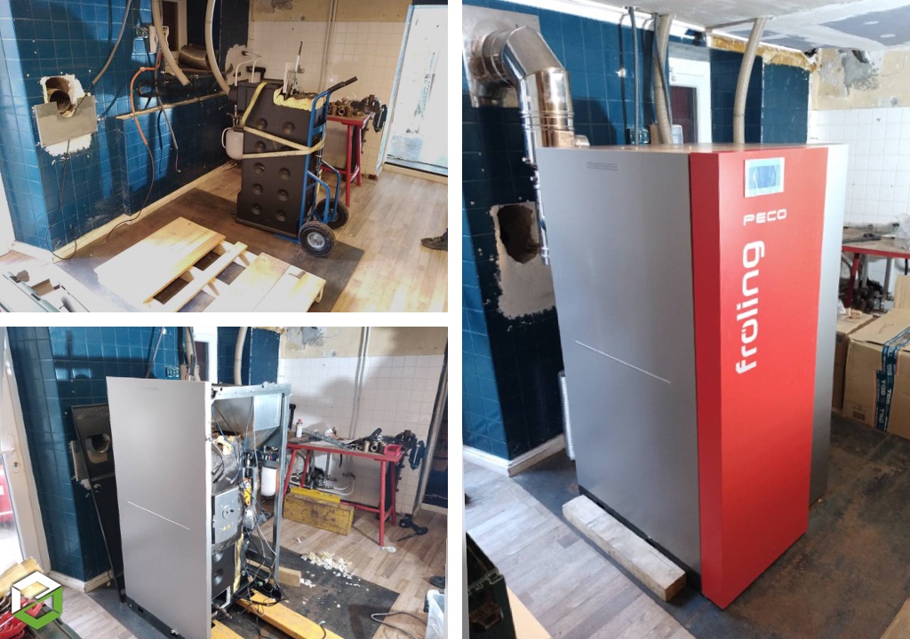 Faire passer une chaudière à granulés Froling 35 kW par une porte étroite