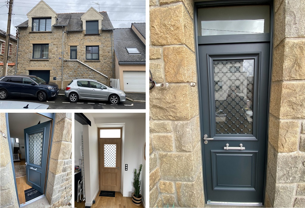 pose d'une porte d'entrée mixte alu bois