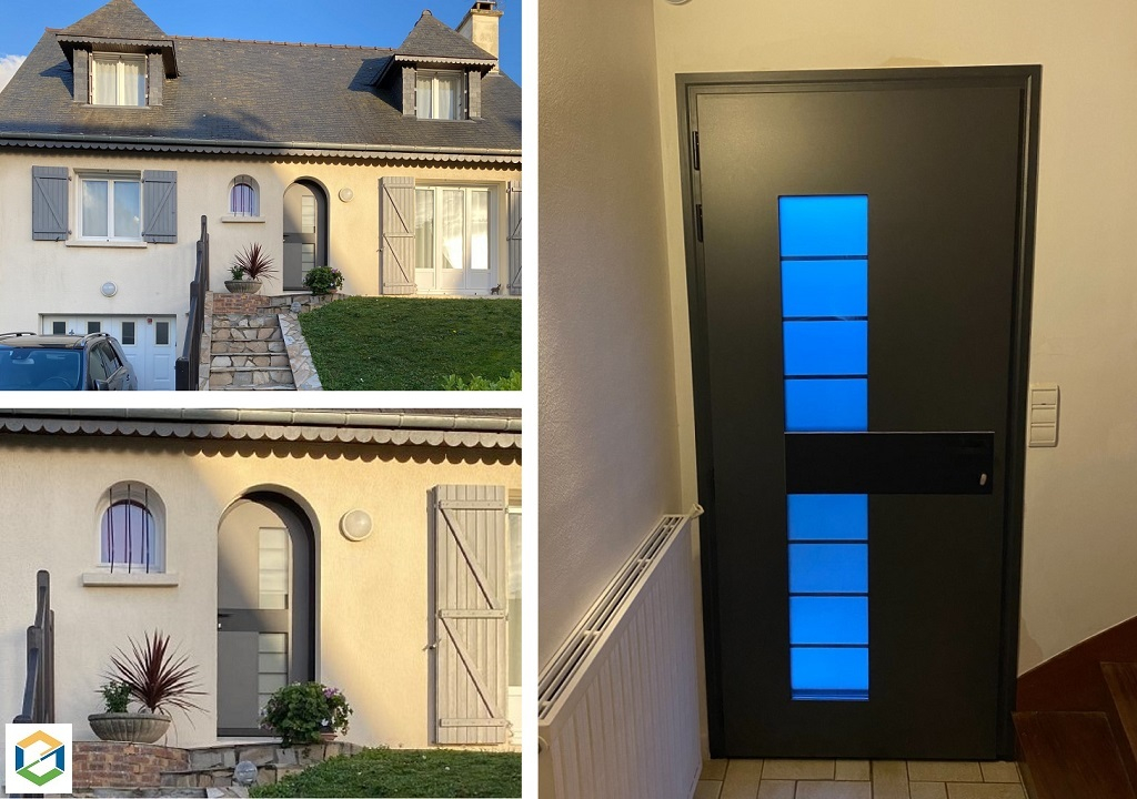 Pose d'une porte d'entrée à contre-dormant cintrée