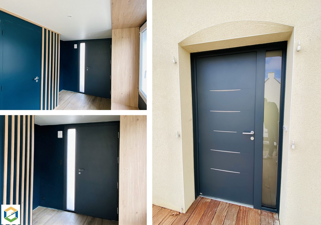 pose d'une porte d'entrée en aluminium
