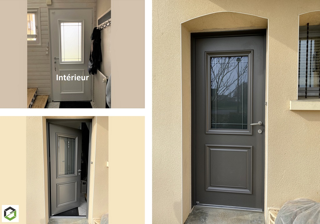 pose d'une porte d'entrée en aluminium