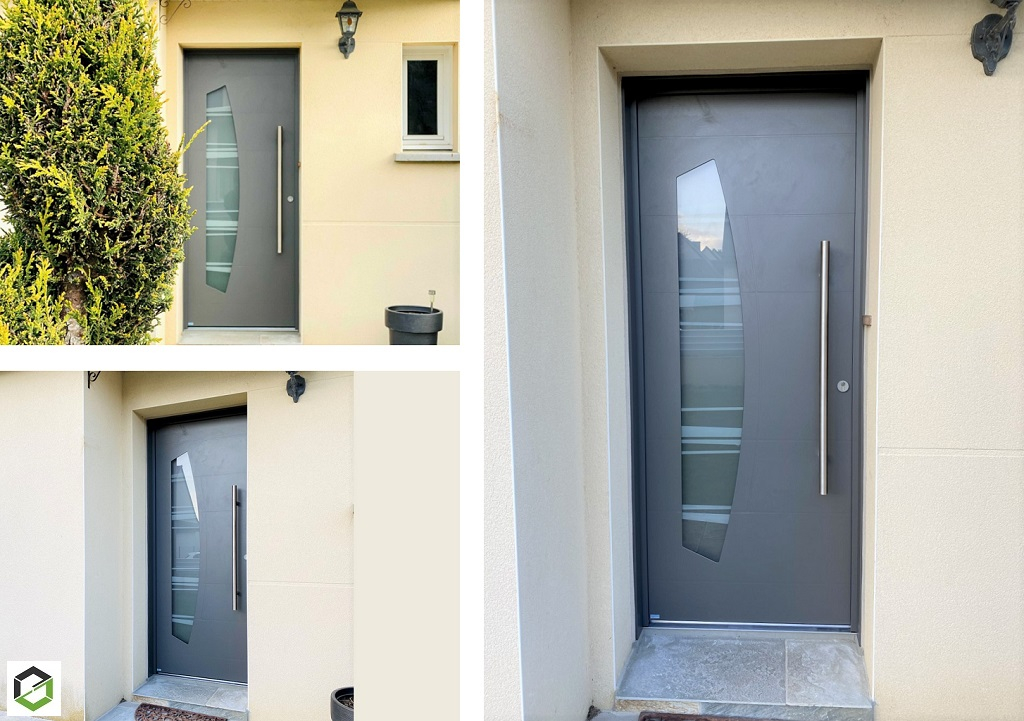 pose d'une porte d'entrée en aluminium