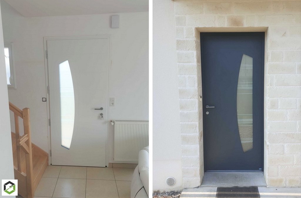 pose d'une porte d'entrée en aluminium