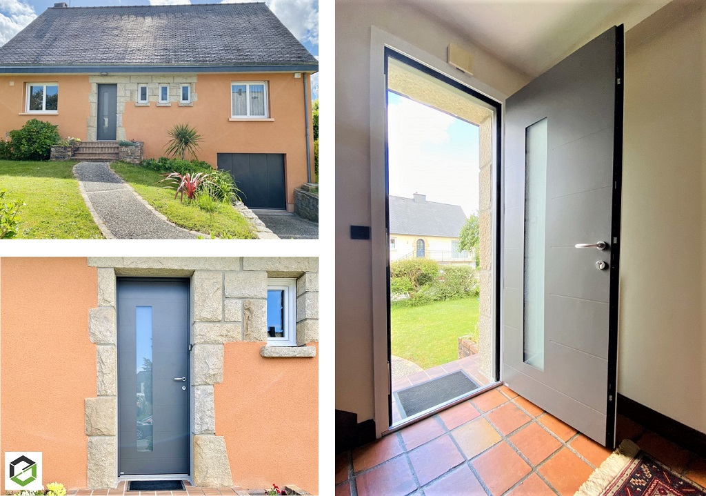 pose d'une porte d'entrée en aluminium