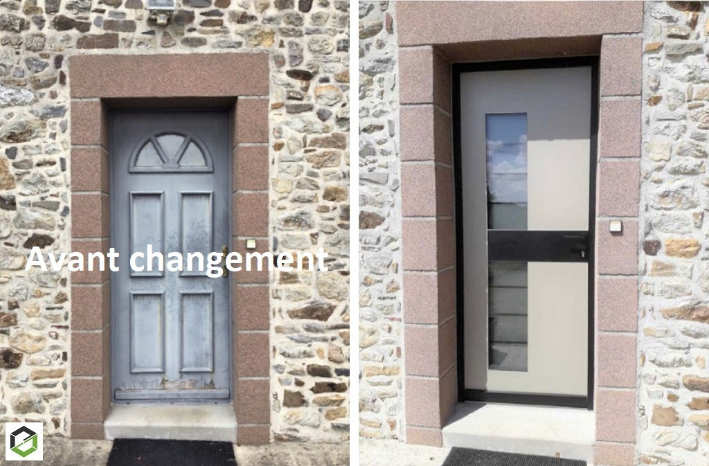 pose d'une porte d'entrée en aluminum
