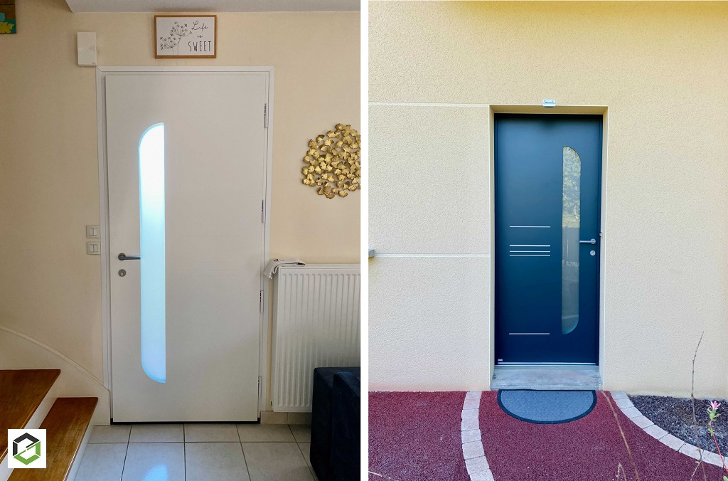 pose d'une porte d'entrée en aluminium bel'm