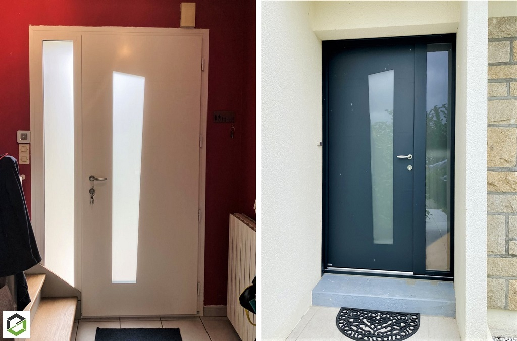 pose d'une porte d'entrée en aluminium 