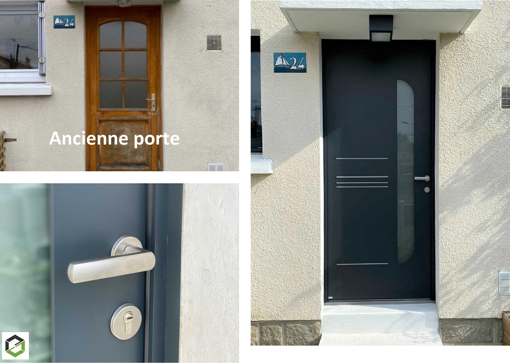 pose de porte d'entrée en aluminium 