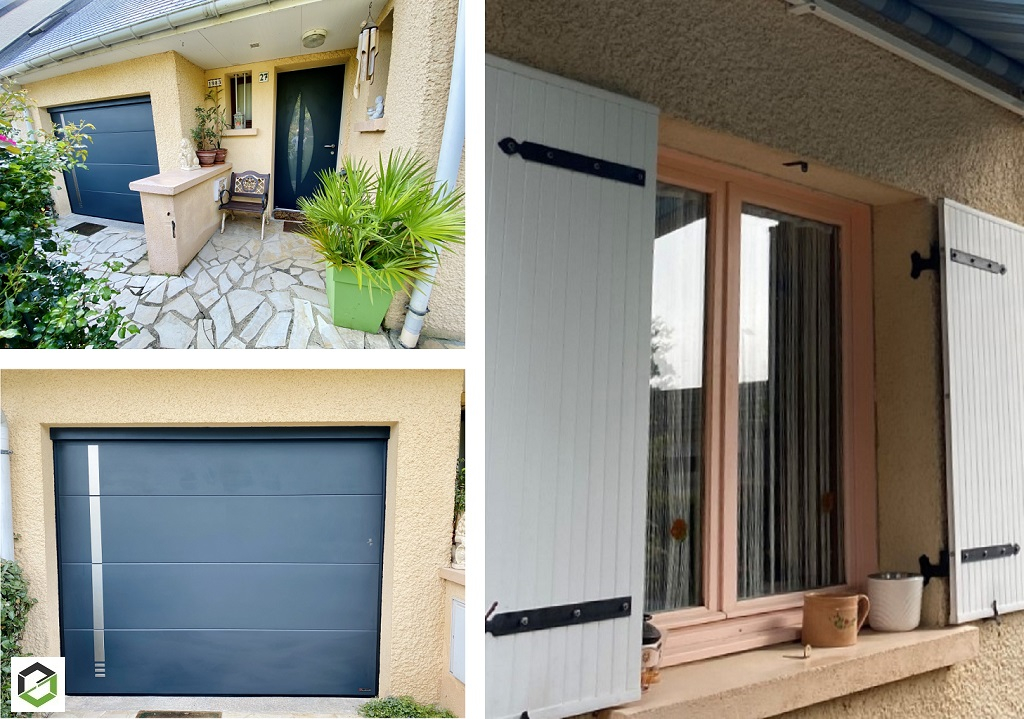 Consultez la chantier : pose de volets battants, porte d'entrée et porte de garage