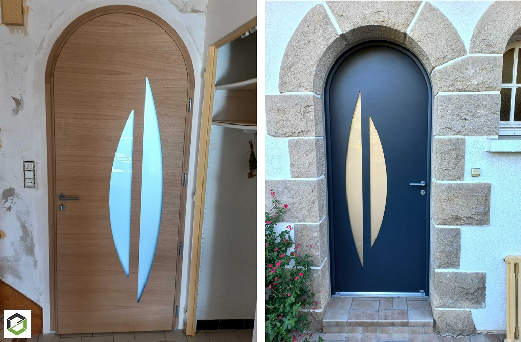 menuisier rge - pose d'une porte d'entrée mixte bois/alu