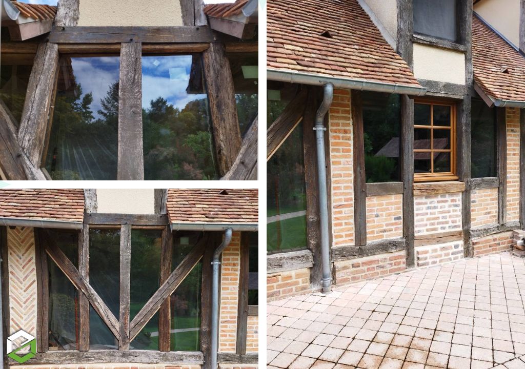 Remplacement de vitrage sur une façade en pan de bois traditionnel-Loir et Cher (41)