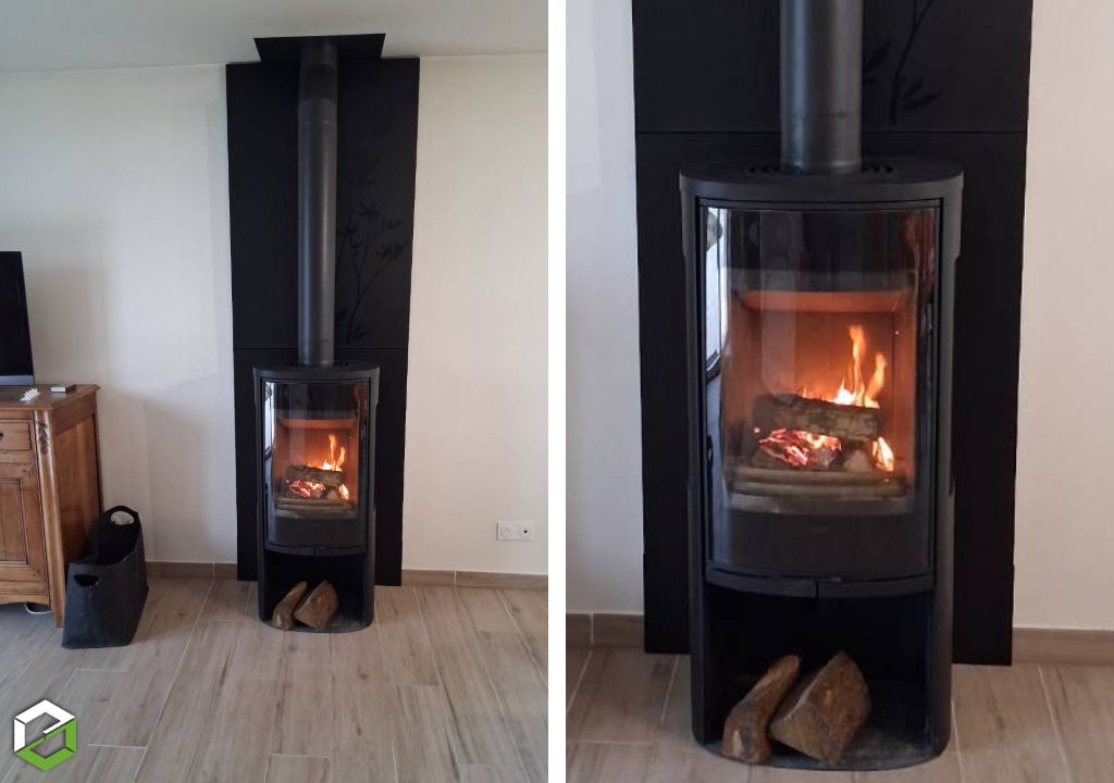 Installation d'un poêle à bois Contura 956 avec protection murale-Loiret (45)