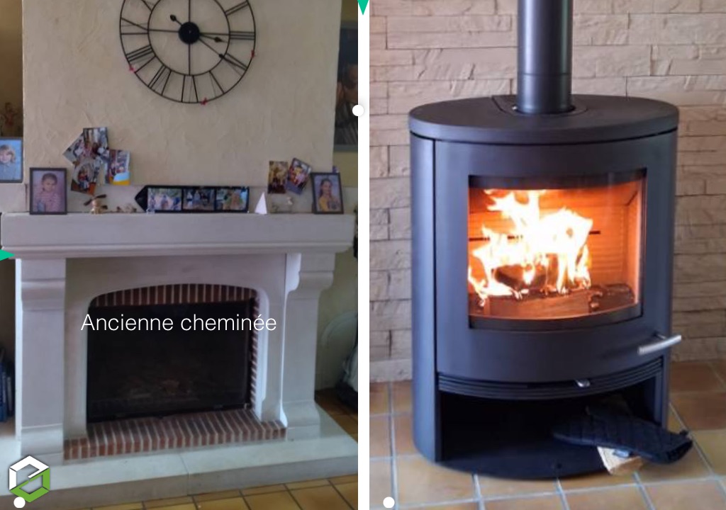 Installation d'un poêle à bois Termatech après la dépose d'une cheminée existante