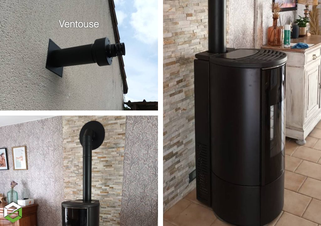 Installation d'un poêle à granulé Nobis A8 ROUND STELL COAX