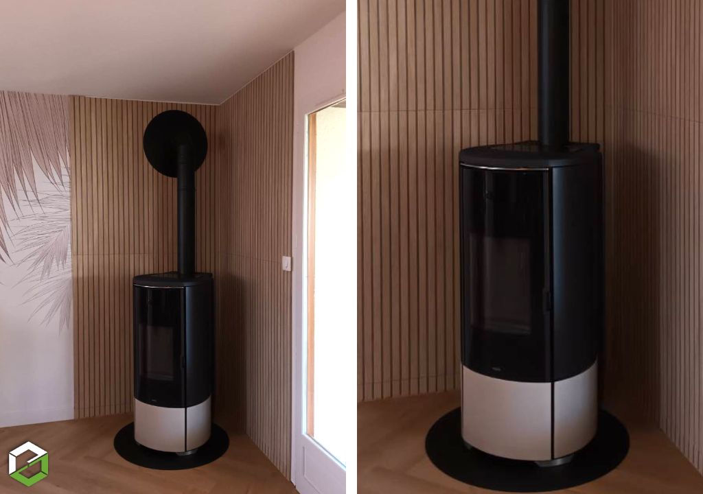 Installation d'un poêle à granulé Nobis A8 ROUND TOP COAX