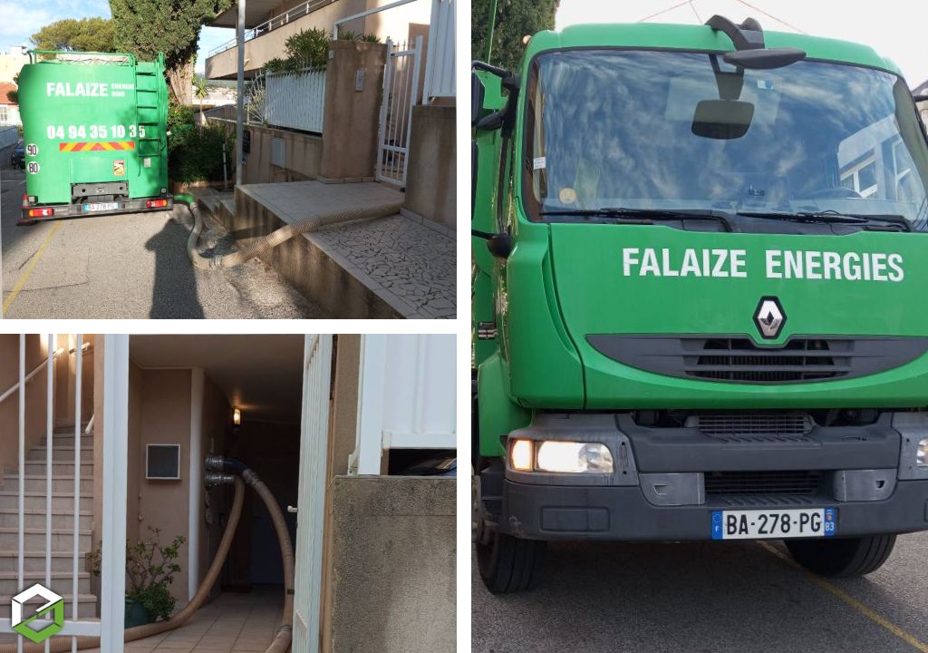 livraison de granulés en vrac réalisée par camion souffleur pour une copropriété
