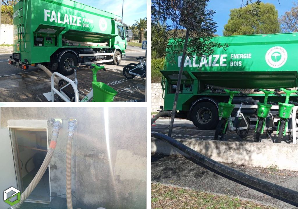 Consultez la chantier : livraison de pellets par camion souffleur doté d’une pesée embarquée