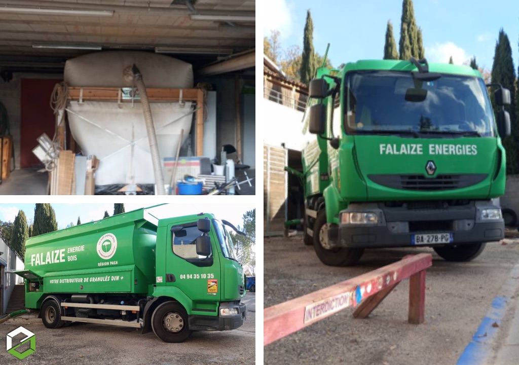 Consultez la chantier : approvisionnement de granulés par camion souffleur spécialement conçu pour les granulés de bois