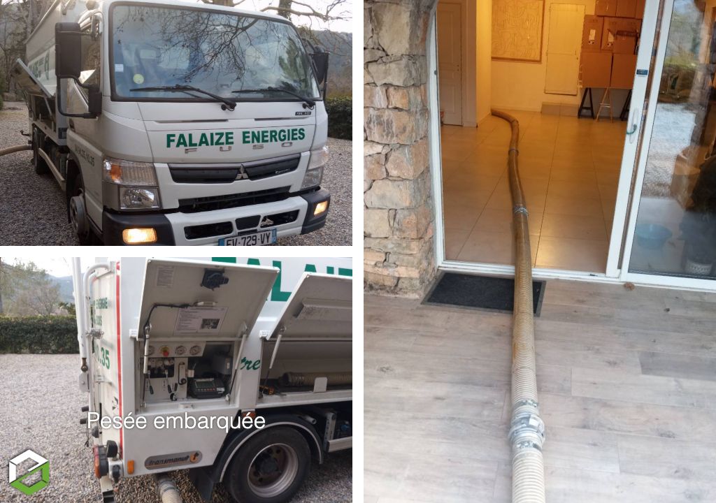 service de livraison de pellets en vrac par un camion spécialisé équipé d’un système de soufflerie