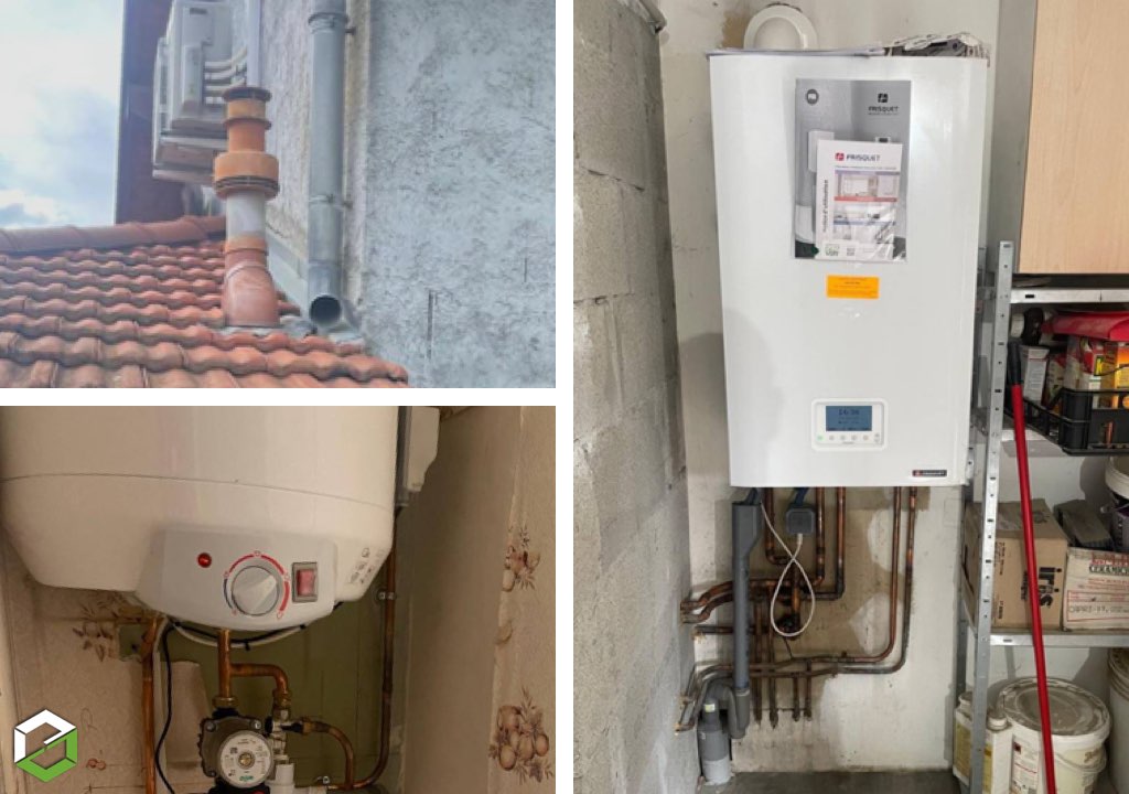Ets PPCZ : Installation d'une chaudière gaz condensation frisquet avec un ballon réchauffeur déporté Saunier Duval