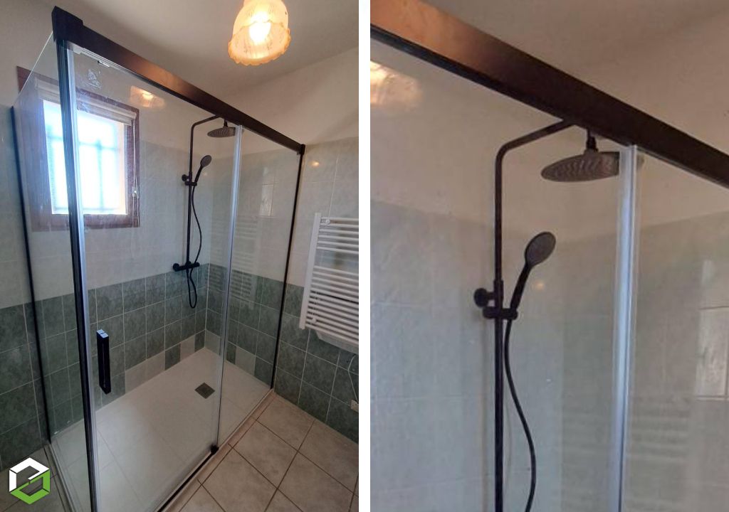 remplacement d'une douche avec paroi et colonne de douche finition noire - installation sur mesure par un plombier local