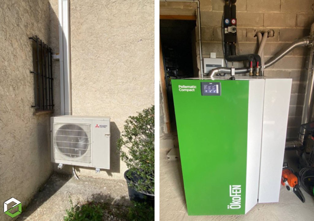 Installation d'une chaudière à granulés de bois ÖKOFEN et d'une climatisation multisplits Mitsubishi Electric - Entreprise RGE Qualibois