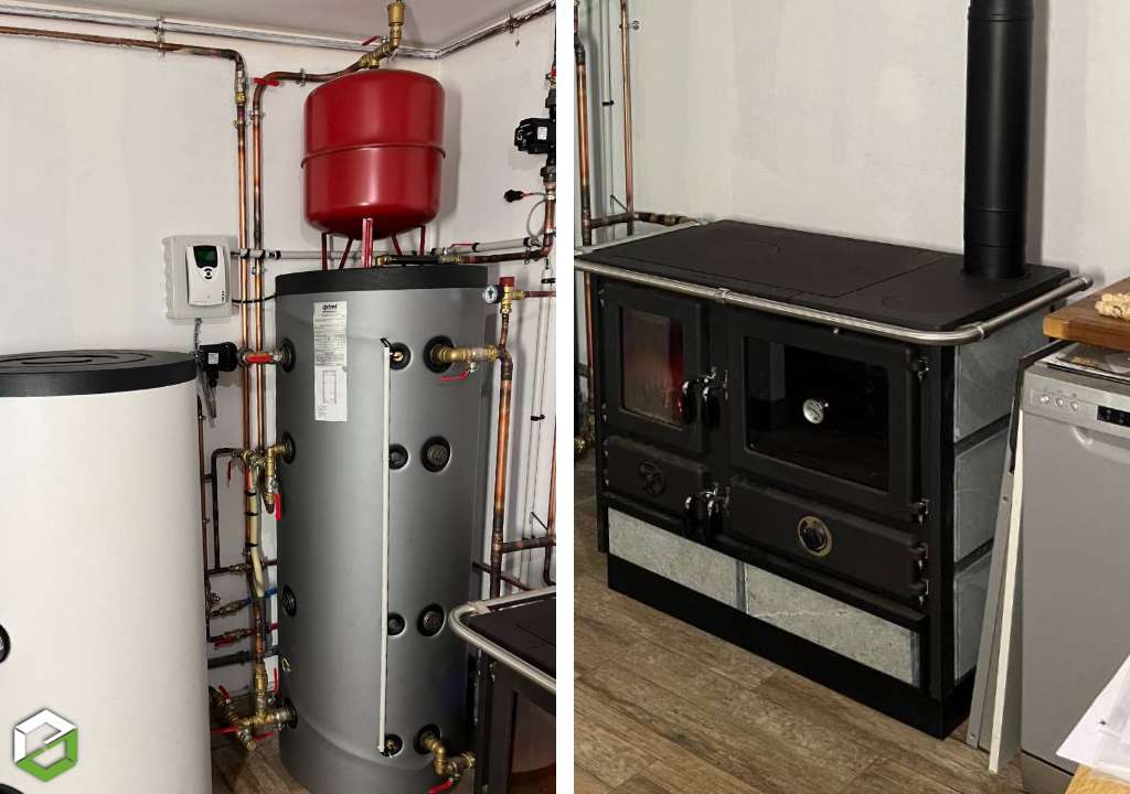 Consultez la chantier : installation d'une cuisiniére hydraulique à bois bûches de la marque: la nordica modèle: termorosa xxl dsa 4.0 noir * - entreprise rge qualibois
