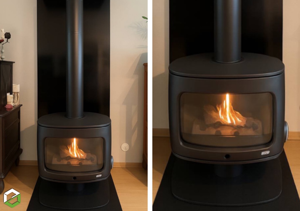 Installation d'un poêle à bois de la Marque : GODIN Modèle : ELIOT