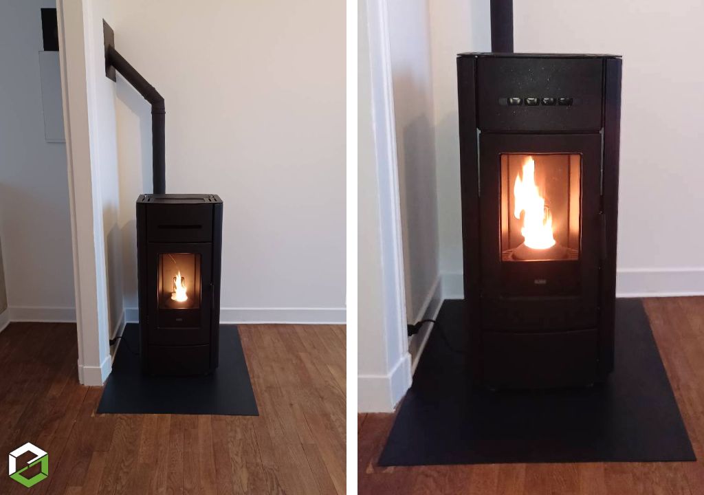 Installation d'un poêle à granulés de bois de la Marque : KLOVER Modèle : KROS- Entreprise RGE Qualibois 7*
