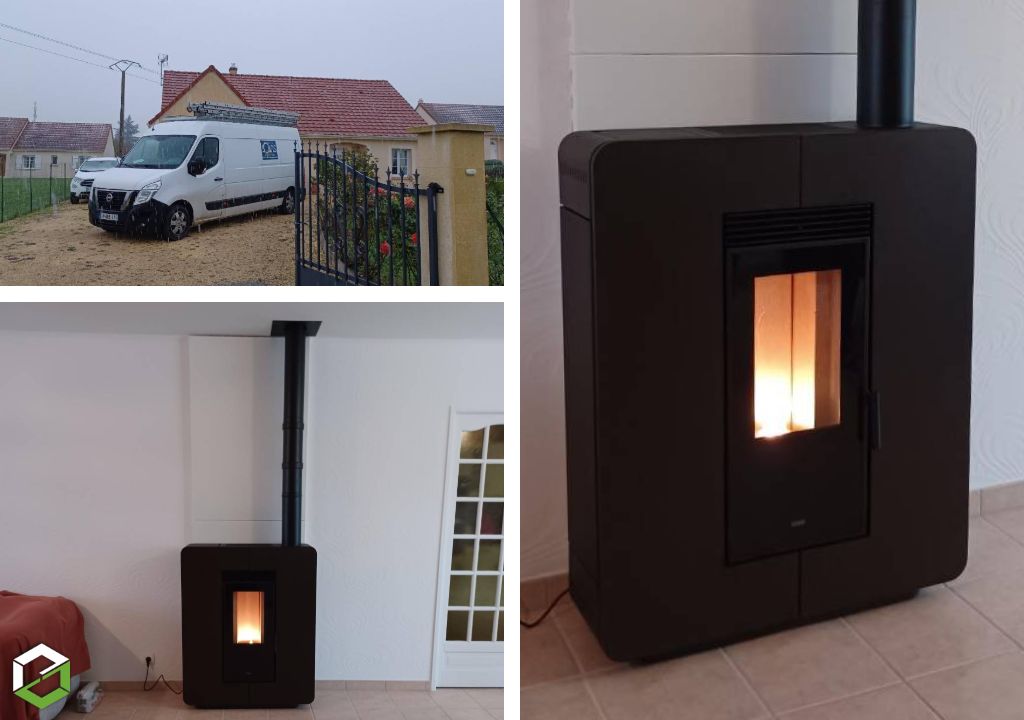 Mise en place d'un poêle à granulés de bois de la Marque : KLOVER Modéle : XS10K - Entreprise RGE Qualibois 7*
