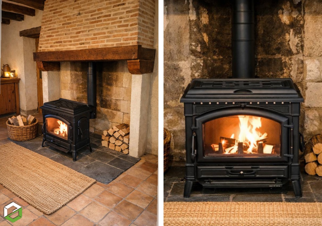 Pose d'un poêle à bois LA NORDICA ISOTTA CON CERCHI 16 
