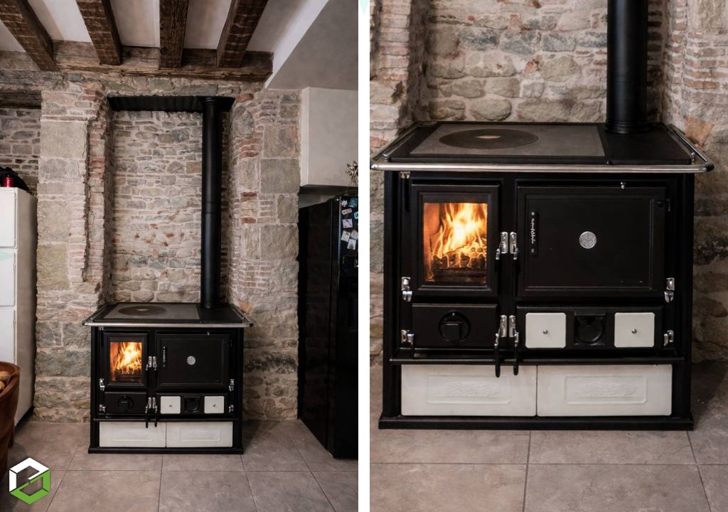 Mise en place d'une cuisiniére bois LA NORDICA ROSA 5.0 LIBERTY PARCHEMIN