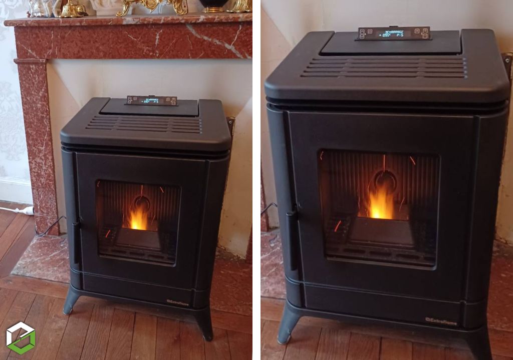 Installation d'un poêle à bois EXTRAFLAME modèle PEGGY - Entreprise RGE Qualibois 7*