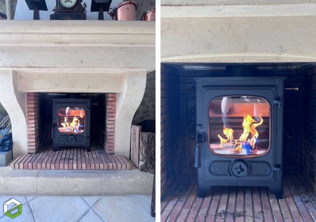 Installation d'un poêle à bois de la Marque : CHARNWOOD Modèle : COUNTRY 4- Entreprise RGE Qualibois 7*