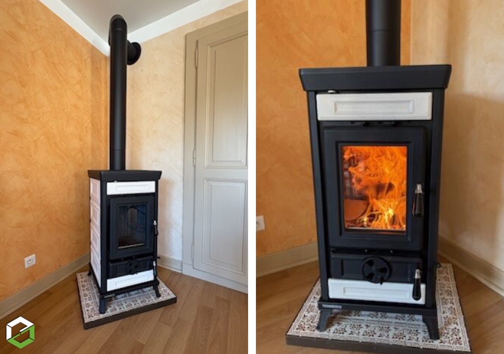 Installation d'un poêle à bois Thermorossi par un artisan RGE