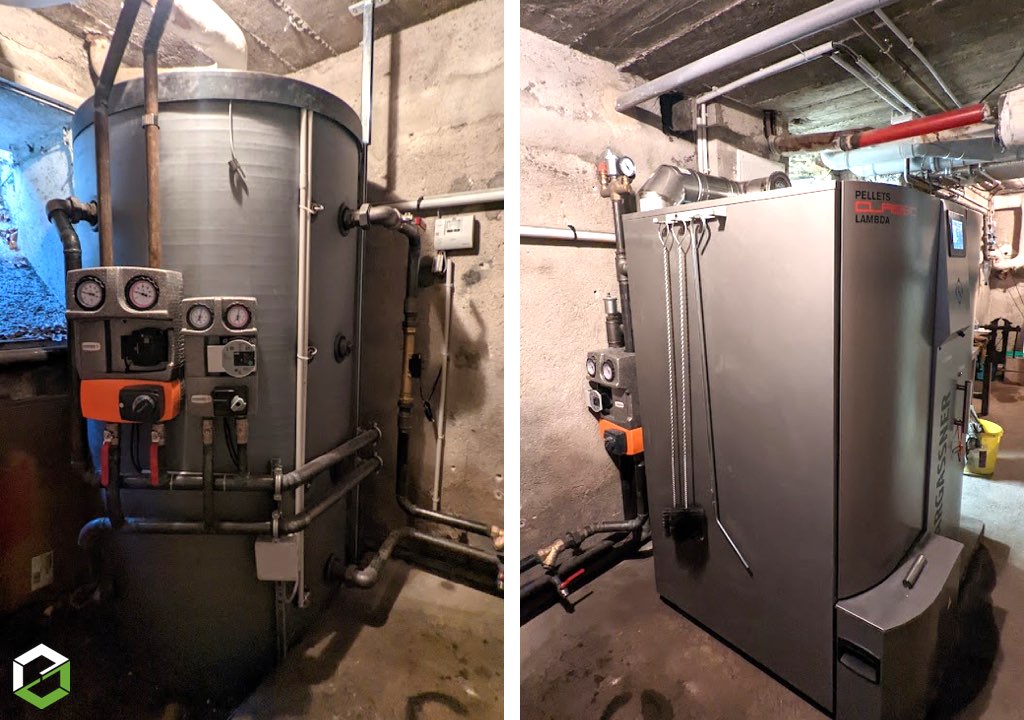 Pose d'une chaudière à granulés de bois Hargassner entièrement automatique - Entreprise RGE Qualibois