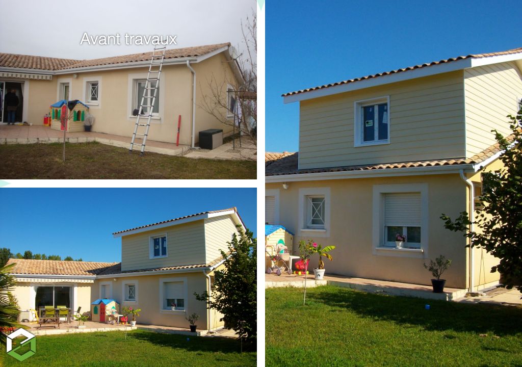 Consultez la chantier : agrandissement surface habitable surélévation ossature bois à vayres 33 gironde