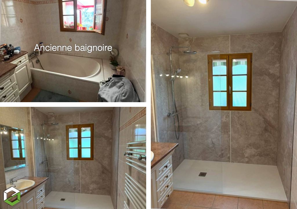 Pose d'une douche en remplacement d'une baignoire