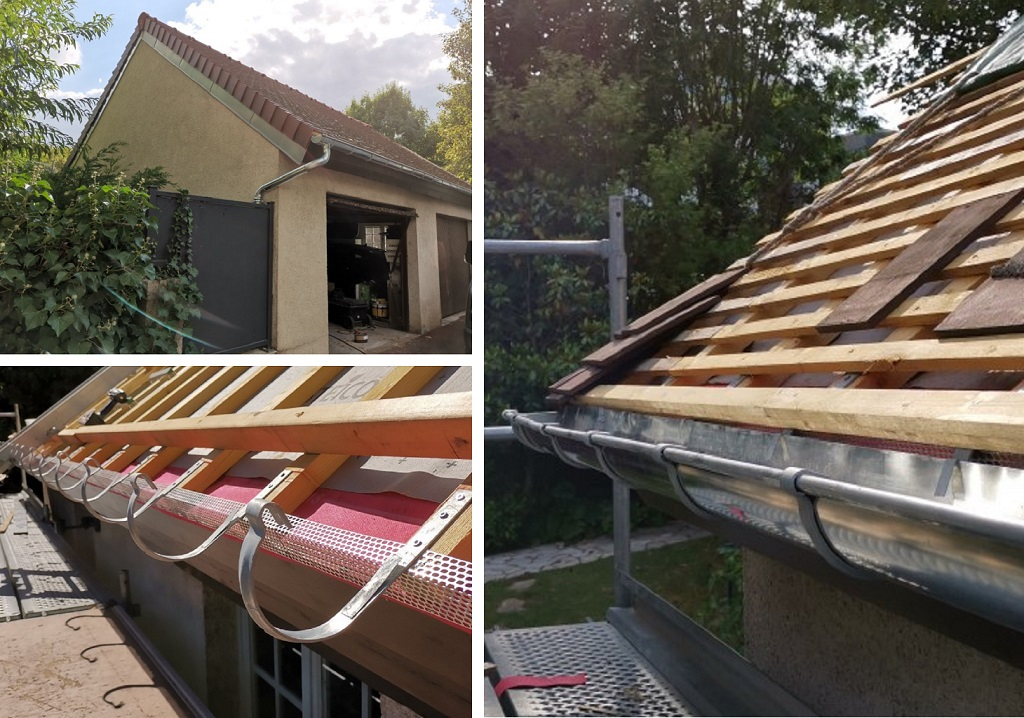 Consultez la chantier : remplacement de gouttières pvc par des gouttières zinc naturel