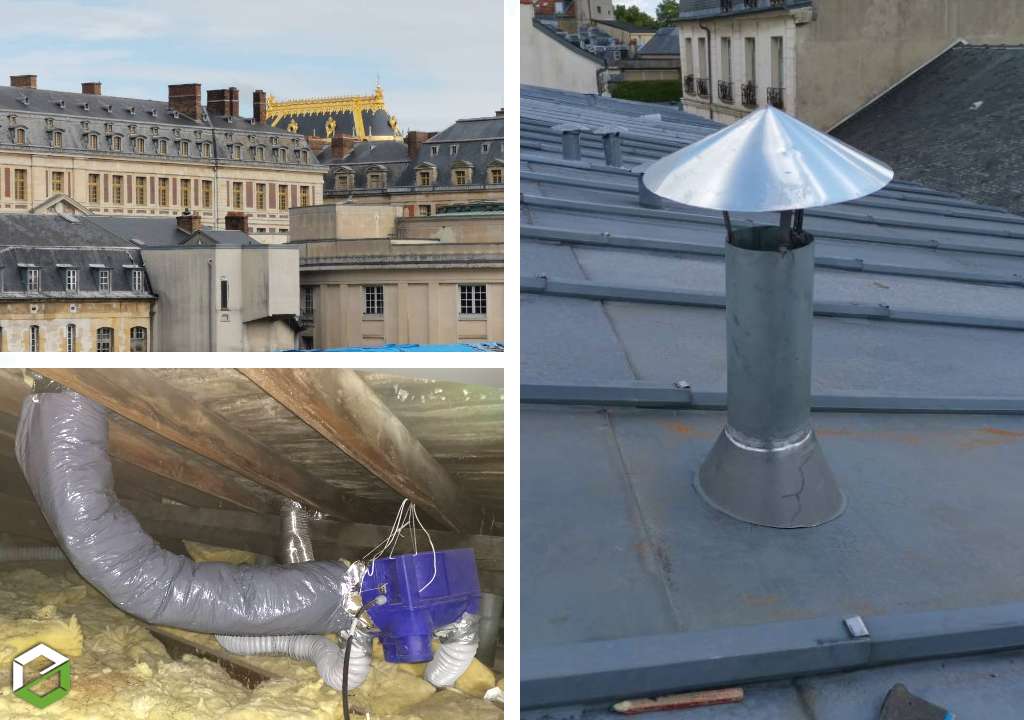 Façonnage et pose d'une sortie de VMC sur toiture en zinc