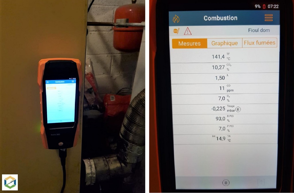 test de combustion sur chaudière fioul lors d'un dépannage 