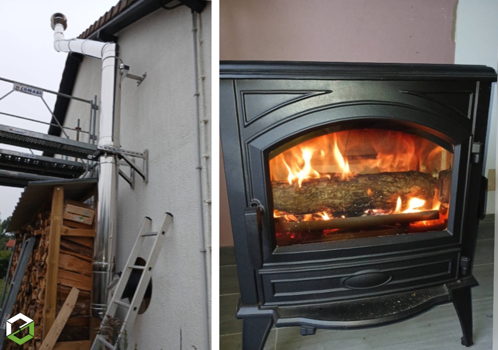 Installation d'un poêle à bois Dovre avec sortie de fumisterie par l'extérieur-Seine et Marne (77)