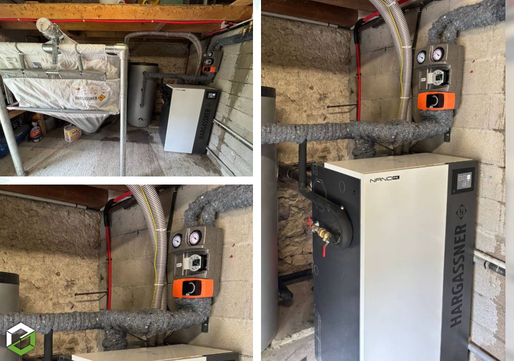 Consultez la chantier : installation d'un système de chauffage bois à granulés hargassner nano pk15