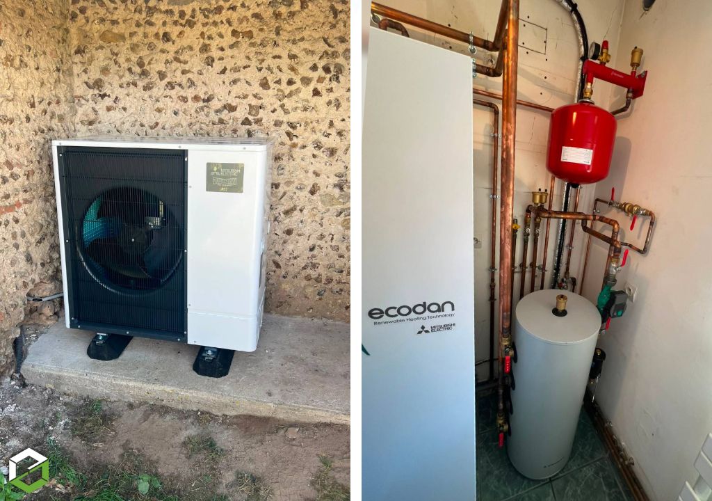 Consultez la chantier : installation d'une pompe à chaleur en aérothermie air eau mitsubishi zubadan