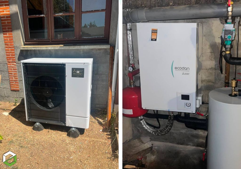 Consultez la chantier : installation d'une pompe à chaleur air/eau mitsubishi dans une maison de 77 m²