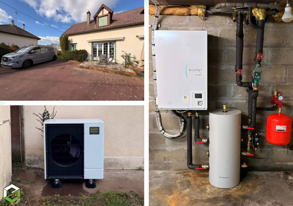 Consultez la chantier : installation d'une pompe à chaleur air/eau mitsubishi power inverter silence 14