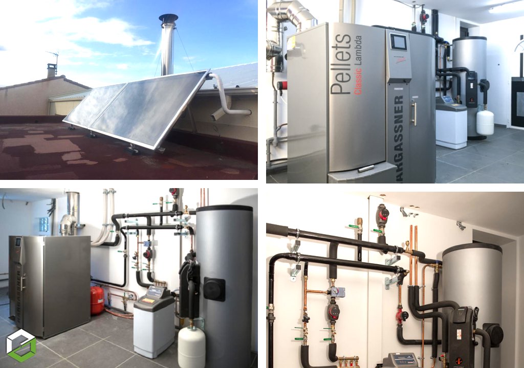 chaudière à granulés de bois hargassner classic lambda 49 kw avec circuit de chauffage régulé et chauffe eau solaire