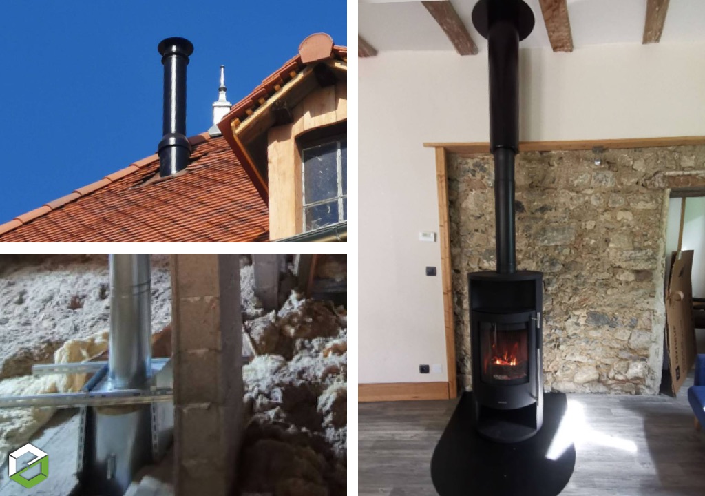Création d'un conduit Poujoulat et installation d'un poêle à bois Oranier - Entreprise RGE QualiBOIS