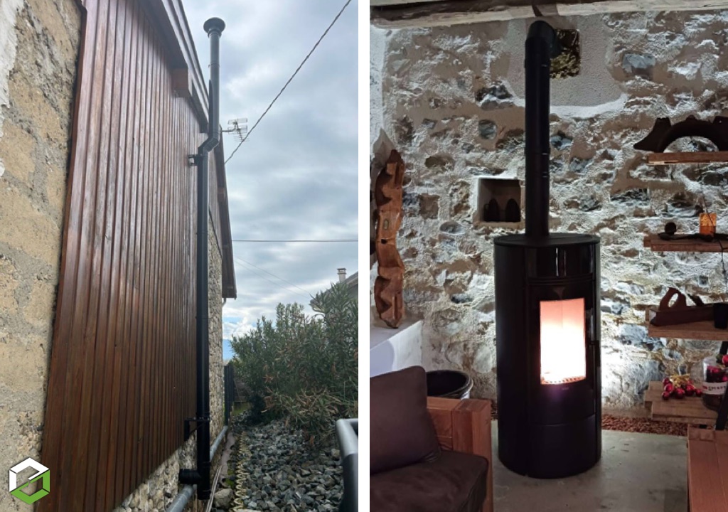 Installation d’un poêle à granulés Klover avec conduit Poujoulat