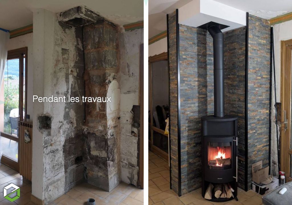 Installation d'un poêle à bois ORANIER sur conduit existant - Installateur RGE QUALIBOIS 